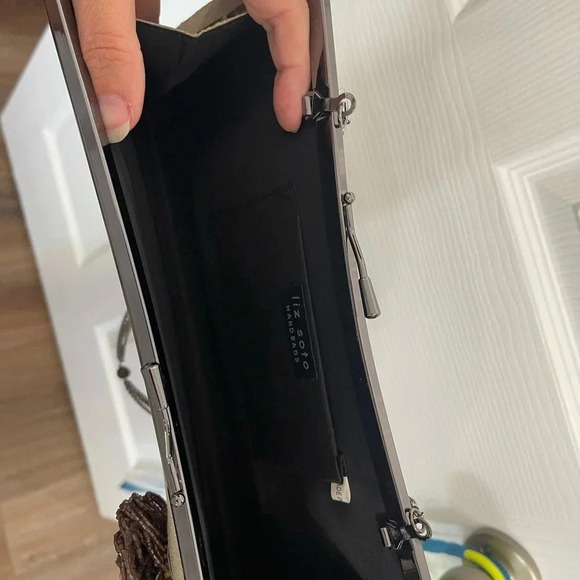 Vintage Liz Soto Flower Chain Kiss Lock Handbag Purse Textured Silk Beaded - Picture 7 of 10